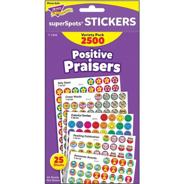 Trend Positive Praisers Superspots Stickers, 2500 Stickers, Multi TEPT1945